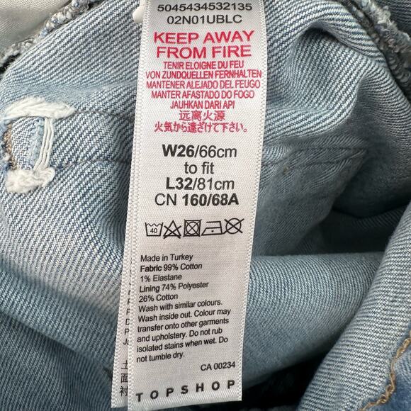 Topshop Light Wash Denim Raw Hem Straight Leg Jeans Womens Size 26/32 Mid Rise - Picture 9 of 9